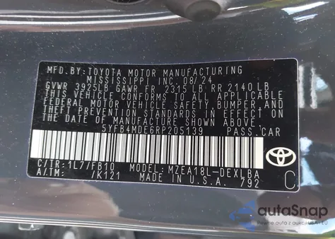 2024 Toyota Corolla Le from USA, damaged, VIN 5YFB4MDE6RP205139